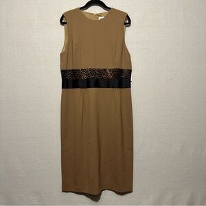 Elegant Tan Sleeveless Dress with Black Accents